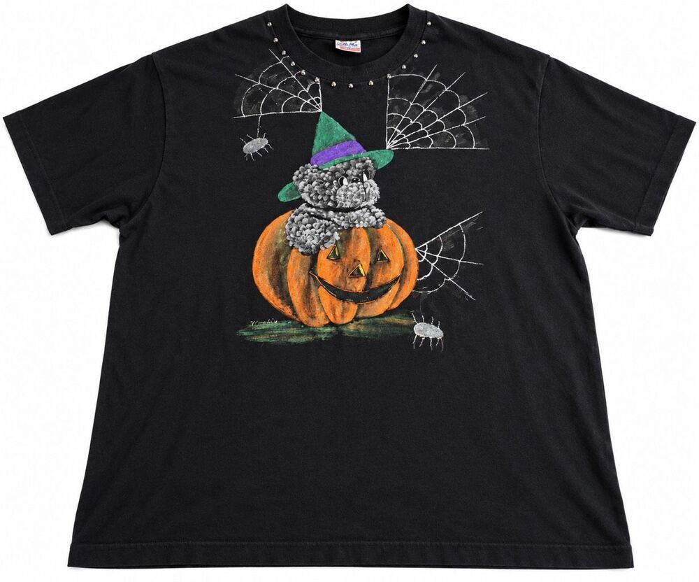 Fruit of the Loom Vintage Halloween Pumpkin Witch Bear Single Stitch T-Shirt XXL